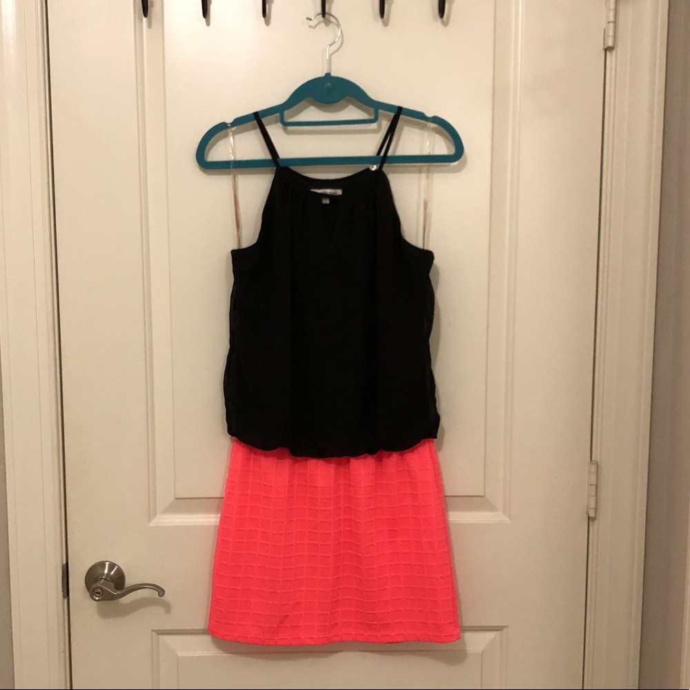 Chiffon top, hot pink pencil skirt dress
